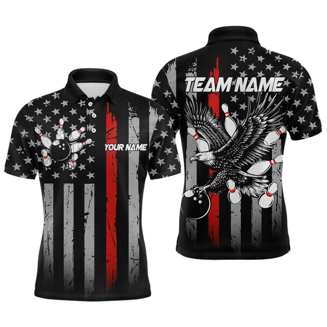Custom Red US Flag Eagle Bowling Jersey for Men Bowling Team Shirts Polo & 1/4 Zip HNT119