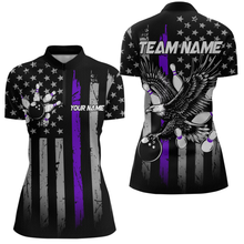 Load image into Gallery viewer, Custom Purple US Flag Eagle Bowling Jersey for Women Bowling Uniform Polo &amp; 1/4 Zip Bowling Team Shirts HNT119