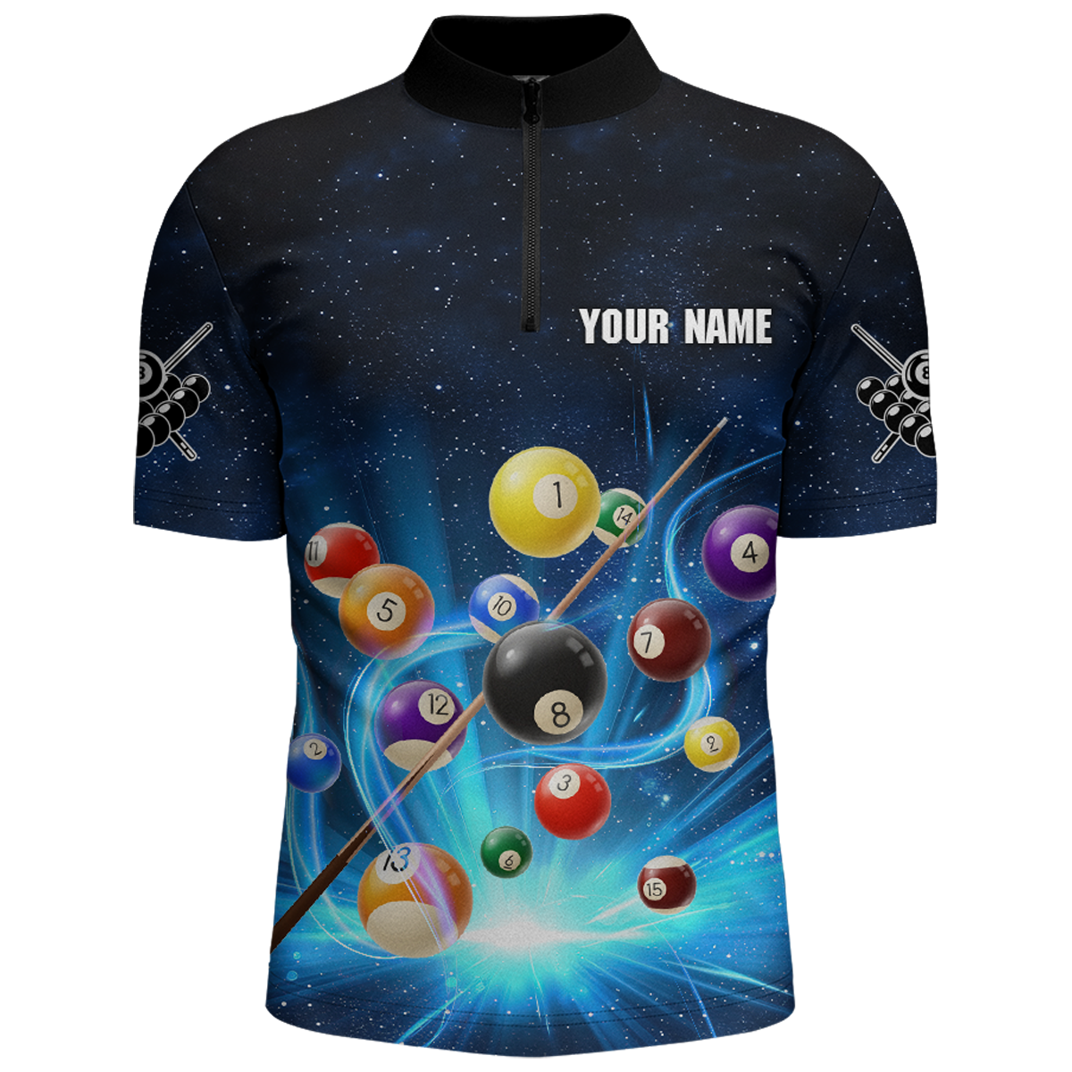 Custom Galaxy 8 Ball Billiard Shirts for Men Billiard Team Shirts Billiard League Polo & 1/4 Zipper NNT85