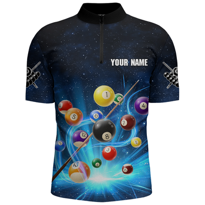 Custom Galaxy 8 Ball Billiard Shirts for Men Billiard Team Shirts Billiard League Polo & 1/4 Zipper NNT85