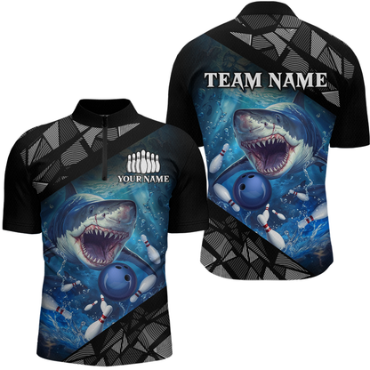 Custom Shark Bowling League Shirts For Men, Personalized Bowling Team Jerseys Polo & Quarter-Zip HNT36