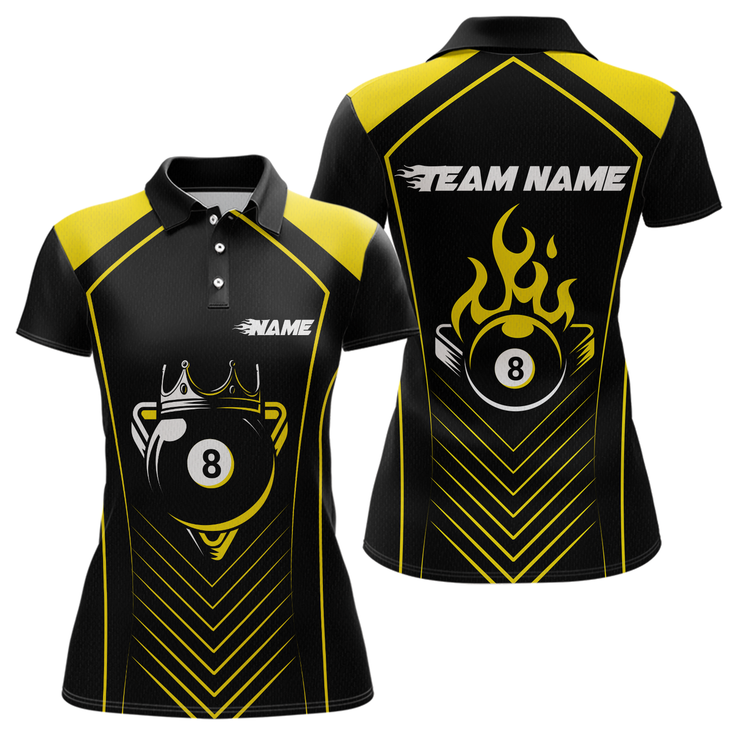 Customized Yellow 8 Ball Pool Crown Women's Billiard Shirts, Billiard Team Shirts Polo & 1/4 Zip Shirts NNT37