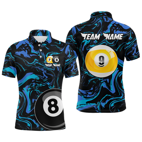 Teal-Turquoise 8 Ball & 9 Ball Custom Billiard Shirts For Men Billiard Team Jerseys NNT55