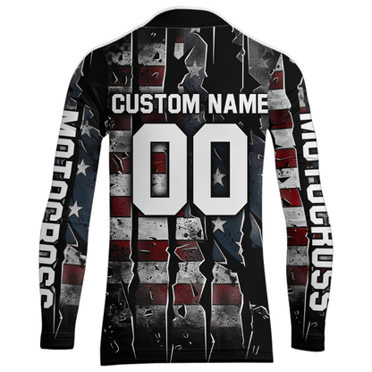 US Flag Women Motocross Shirt Racing Jersey UPF30+ Dirt Bike Jersey Off-Road Shirt DNT69