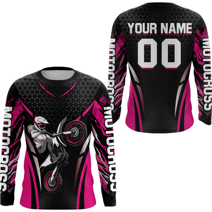 Custom Pink Racing Jersey UPF30+ Youth MX Racing Dirt Bike Off-Road Shirt Biker Girl Women DNT68