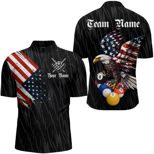 Billiard Shirt American Flag Eagle Billiard Jersey for Men Polo & 1/4 Zip Shirt Team NNT01