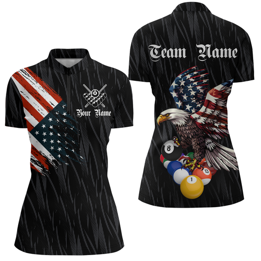 Billiard Shirt American Flag Eagle Billiard Jersey for Women Polo & 1/4 Zip Shirt Team NNT01