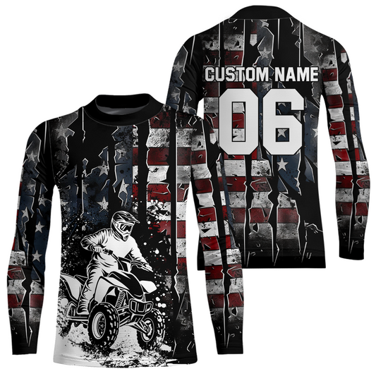 Custom US Flag ATV Motocross Racing Jersey Kid Adult Quad Bike Jersey Off-Road Shirt UPF30+ ATV Shirt DNT13