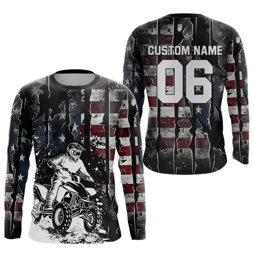 Custom US Flag ATV Motocross Racing Jersey Kid Adult Quad Bike Jersey Off-Road Shirt UPF30+ ATV Shirt DNT13