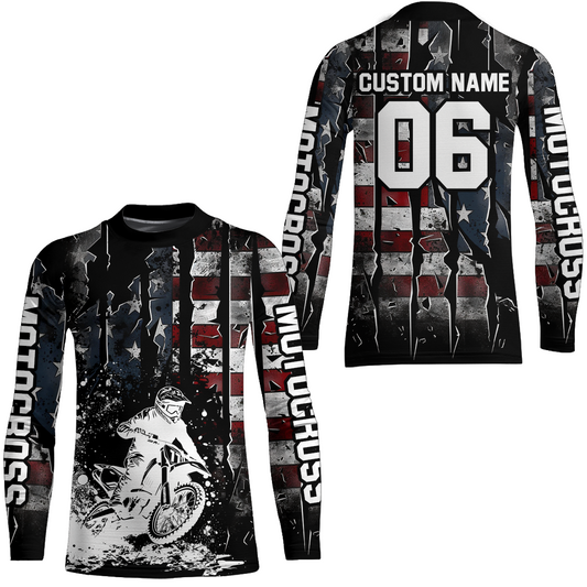 US Flag Motocross Racing Extreme Jersey Kid Men Women UPF30+Youth Motorcycle Shirt DNT88
