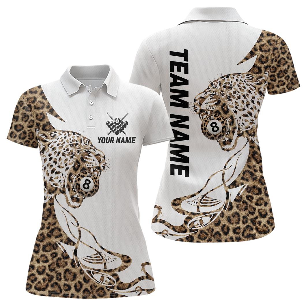 Personalized Leopard 8 Ball Billiard Shirts for Women Billiard Team Jersey Polo & 1/4 Zip Shirts NNT66