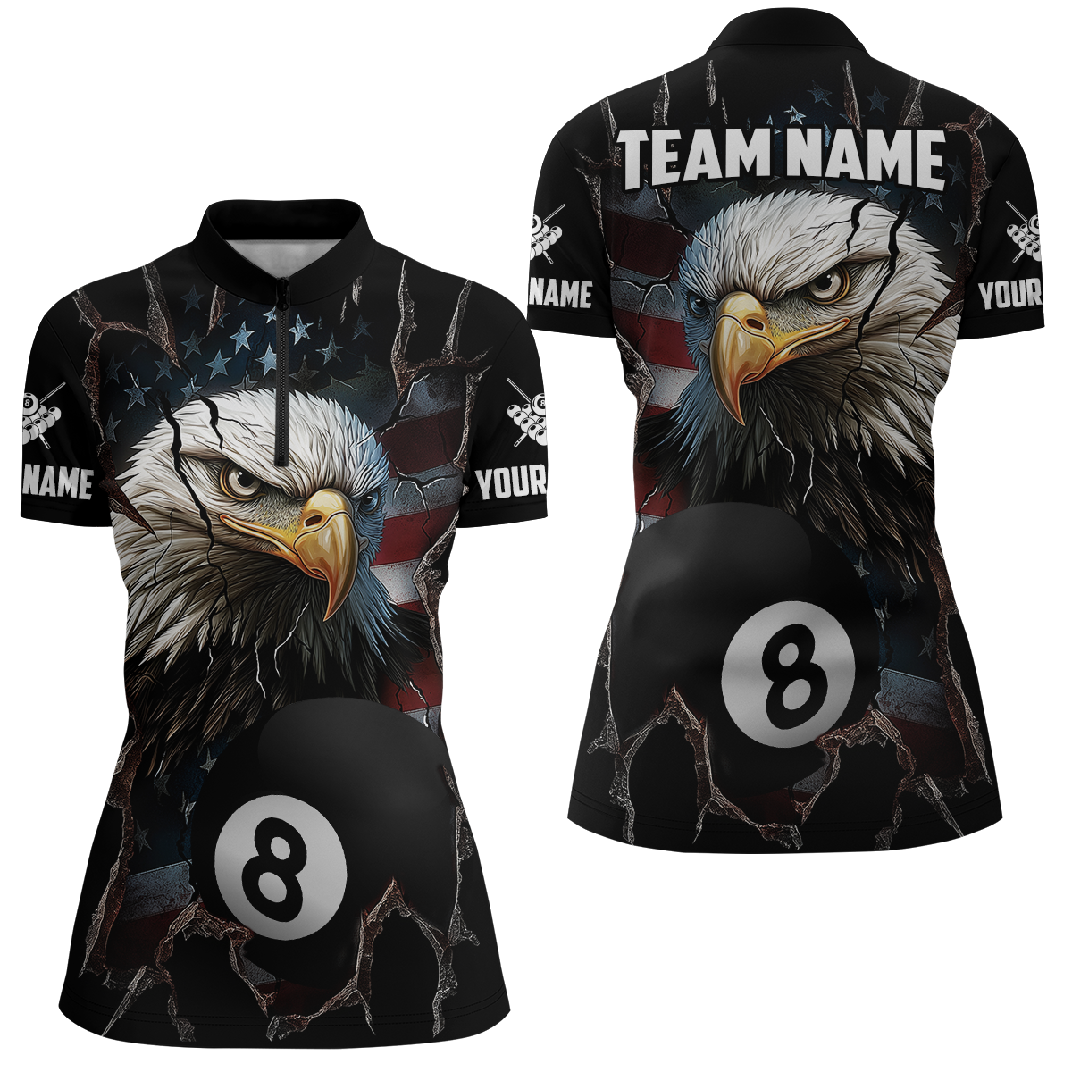 Eagle Billiard Shirt American Flag Billiard Jersey for Women Polo & 1/4 Zip Shirt Team NNT02
