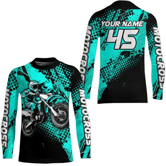 Turquoise Youth Motocross Shirts Custom Racing Dirt Bike Jersey Kid Men Women UPF30+ DNT18