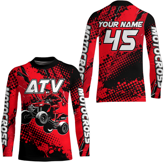 Custom Red ATV Motocross Racing Jersey Kid Adult Quad Bike Jersey Off-Road Shirt UPF30+ ATV Shirt DNT12