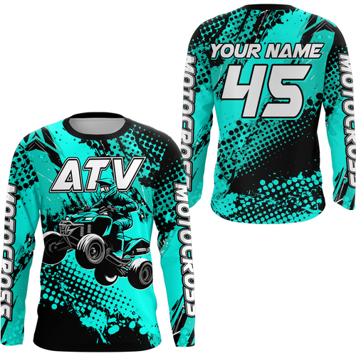 Custom Turquoise ATV Motocross Racing Jersey Kid Adult Quad Bike Jersey Off-Road Shirt UPF30+ ATV Shirt DNT12
