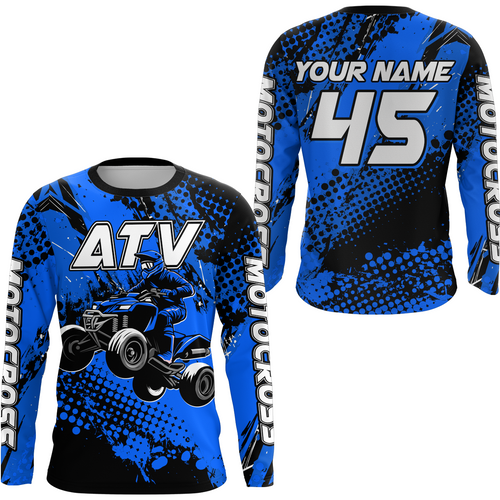 Custom Blue ATV Motocross Racing Jersey Kid Adult Quad Bike Jersey Off-Road Shirt UPF30+ ATV Shirt DNT12