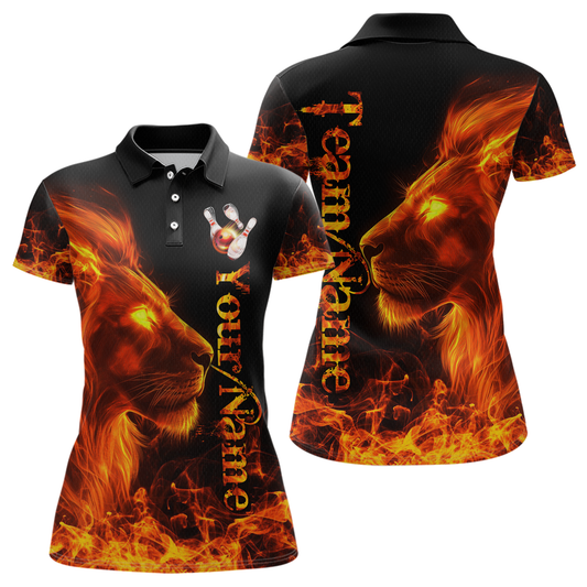 Orange Flaming Lion Bowling Custom Women Bowling Polo & Quarter-Zip Bowling Team Jerseys HNT43