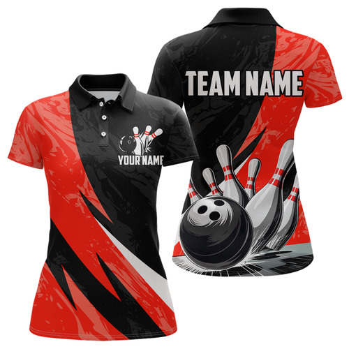 Custom Red Bowling Custom Women Bowling Shirt Polo & Quarter-Zip Bowling Team Jerseys HNT75