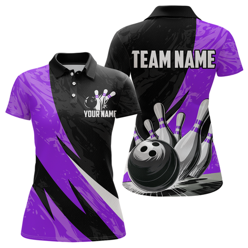 Custom Purple Bowling Custom Women Bowling Shirt Polo & Quarter-Zip Bowling Team Jerseys HNT75