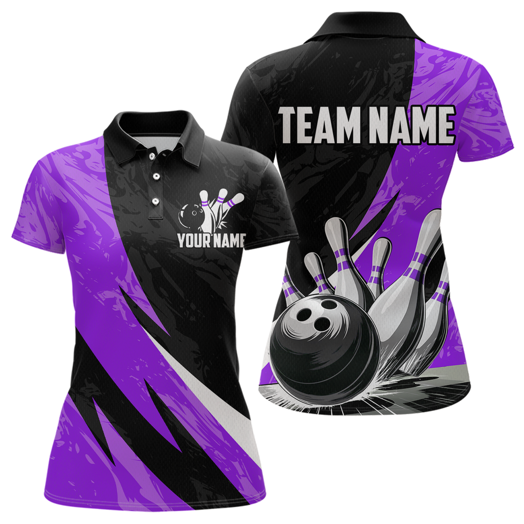 Custom Purple Bowling Custom Women Bowling Shirt Polo & Quarter-Zip Bowling Team Jerseys HNT75