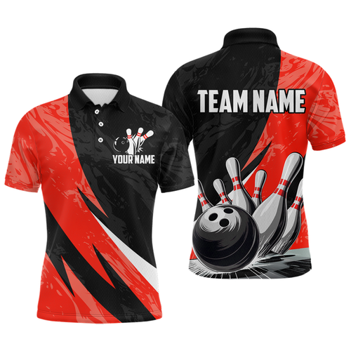Custom Red Bowling Custom Men Bowling Shirt Polo & Quarter-Zip Bowling Team Jerseys HNT75