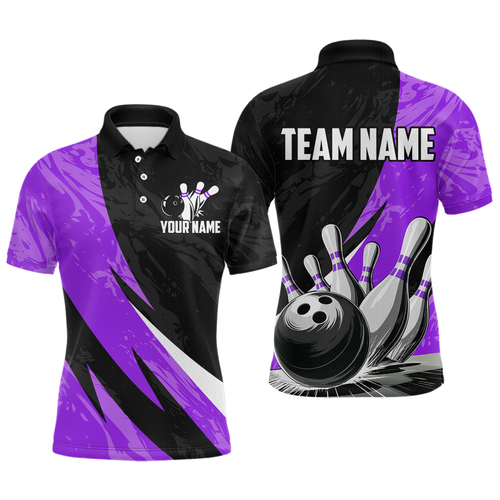 Custom Purple Bowling Custom Men Bowling Shirt Polo & Quarter-Zip Bowling Team Jerseys HNT75