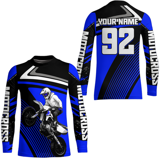 Custom Blue Youth Motocross Racing Jersey UPF30+ Motorcycle Shirt Dirt Bike Jersey Men Women DNT86