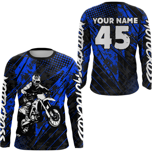 Blue Motocross Racing Jersey UPF30+ MX Racing Dirt Bike Jersey Kid Men Women DNT06