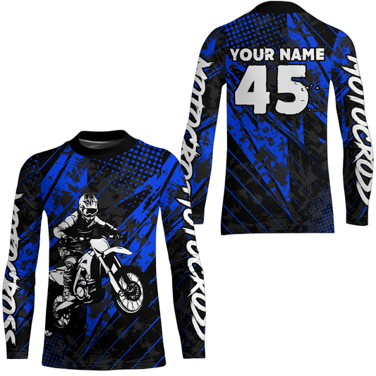Blue Motocross Racing Jersey UPF30+ MX Racing Dirt Bike Jersey Kid Men Women DNT06