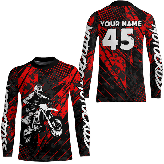 Red Motocross Racing Jersey UPF30+ MX Racing Dirt Bike Jersey Kid Men Women DNT06