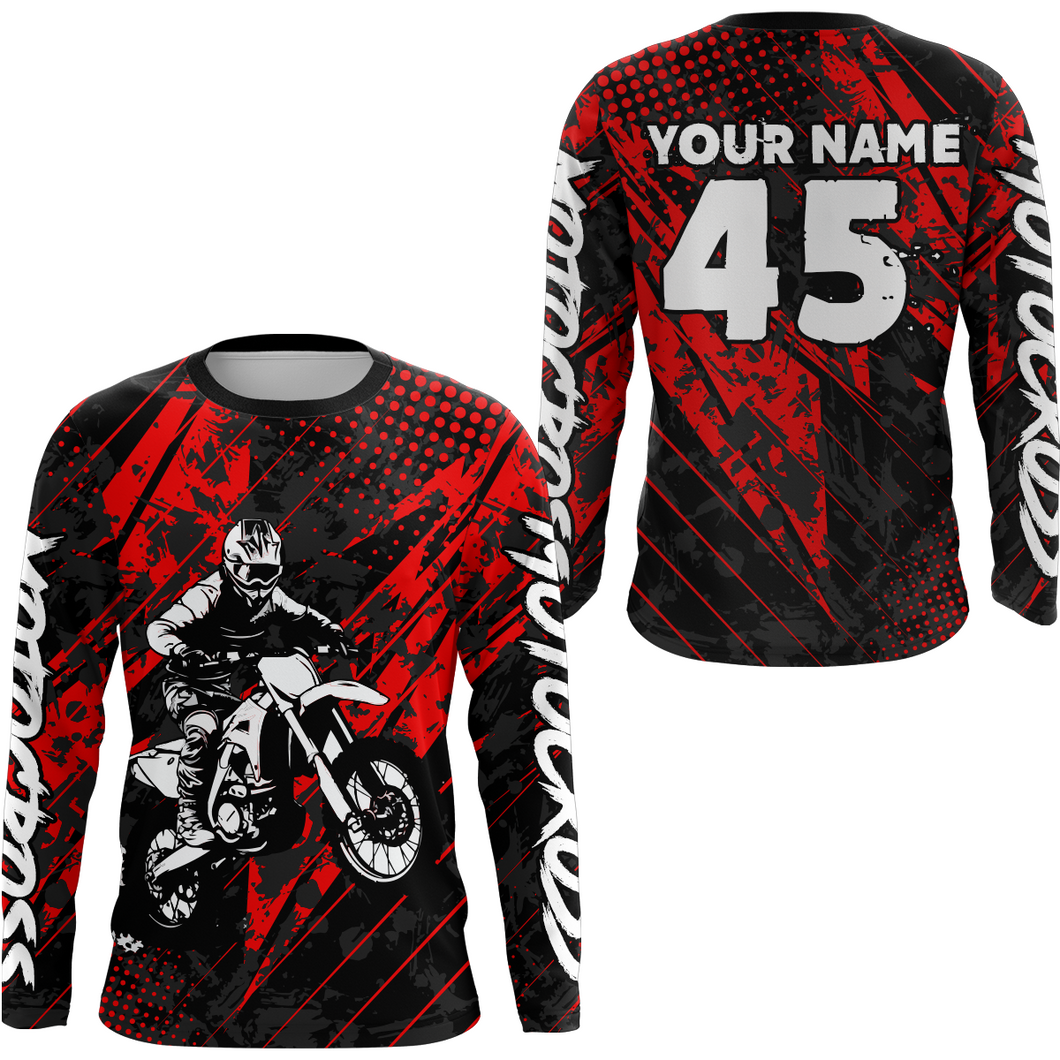 Red Motocross Racing Jersey UPF30+ MX Racing Dirt Bike Jersey Kid Men Women DNT06