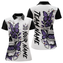 Load image into Gallery viewer, Purple Butterfly Skull Bowling Women Bowling Shirt Polo &amp; Quarter-Zip Bowling Team Jerseys HNT80