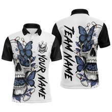 Load image into Gallery viewer, Blue Butterfly Skull Bowling Men Bowling Shirt Polo &amp; Quarter-Zip Bowling Team Jerseys HNT80