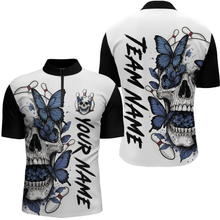 Load image into Gallery viewer, Blue Butterfly Skull Bowling Men Bowling Shirt Polo &amp; Quarter-Zip Bowling Team Jerseys HNT80