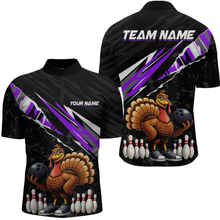 Load image into Gallery viewer, Custom Purple Funny Turkey Bowling Jersey for Men Thanksgiving Bowling Shirts Polo &amp; 1/4 Zip HNT117