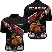 Load image into Gallery viewer, Custom Red Funny Turkey Bowling Jersey for Men Thanksgiving Bowling Shirts Polo &amp; 1/4 Zip HNT117