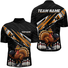 Load image into Gallery viewer, Custom Orange Funny Turkey Bowling Jersey for Men Thanksgiving Bowling Shirts Polo &amp; 1/4 Zip HNT117