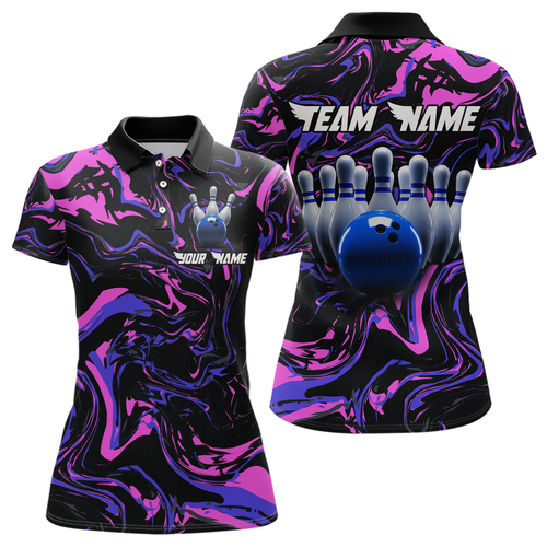 Pink Purple Bowling Custom Women Bowling Shirt Polo & Quarter-Zip Bowling Team Jerseys HNT48