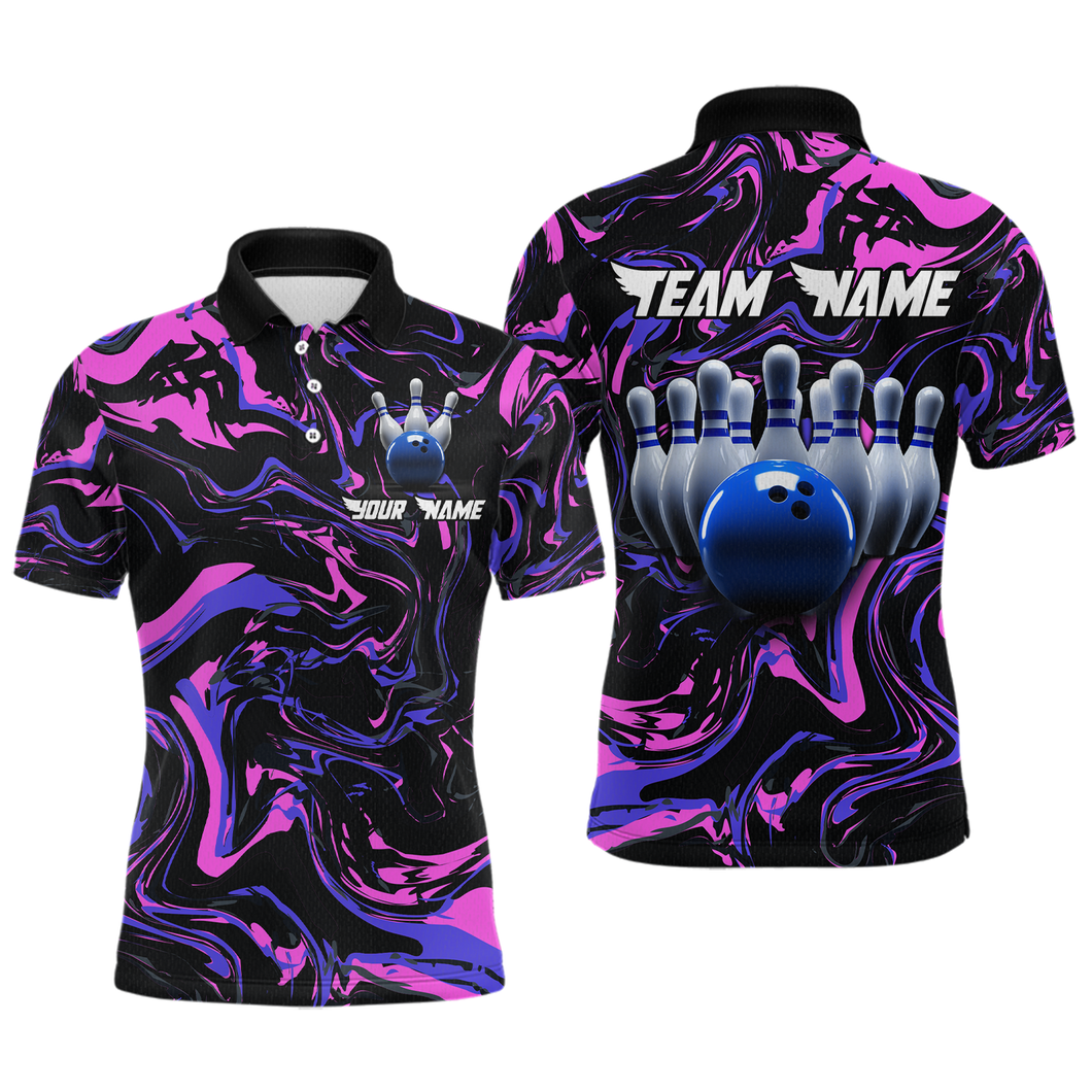 Pink Purple Bowling Custom Men Bowling Shirt Polo & Quarter-Zip Bowling Team Jerseys HNT48