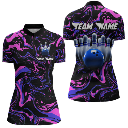 Pink Purple Bowling Custom Women Bowling Shirt Polo & Quarter-Zip Bowling Team Jerseys HNT48