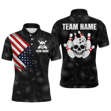 Load image into Gallery viewer, Skull US Flag Bowling Shirt for Men Personalized Patriotic Bowling Team Jersey Shirts Polo &amp; Quarter-Zip HNT31