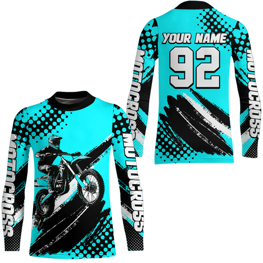 Personalized Turquoise Racing Jersey Motocross for Men Women Kid Upf30+ Youth Off-Road Racing Jersey DNT02