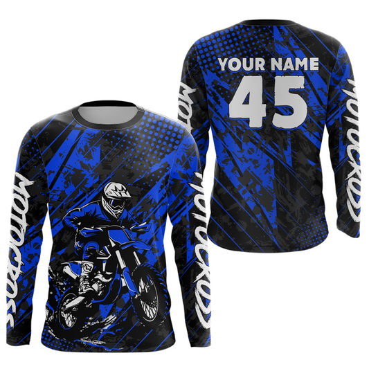 Blue Youth Motocross Shirts Custom Dirt Bike Racing Jersey for Kid Men Women UPF30+ DNT19