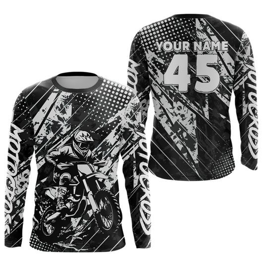 Black Youth Motocross Shirts Custom Dirt Bike Racing Jersey for Kid Men Women UPF30+ DNT19