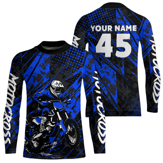Blue Youth Motocross Shirts Custom Dirt Bike Racing Jersey for Kid Men Women UPF30+ DNT19