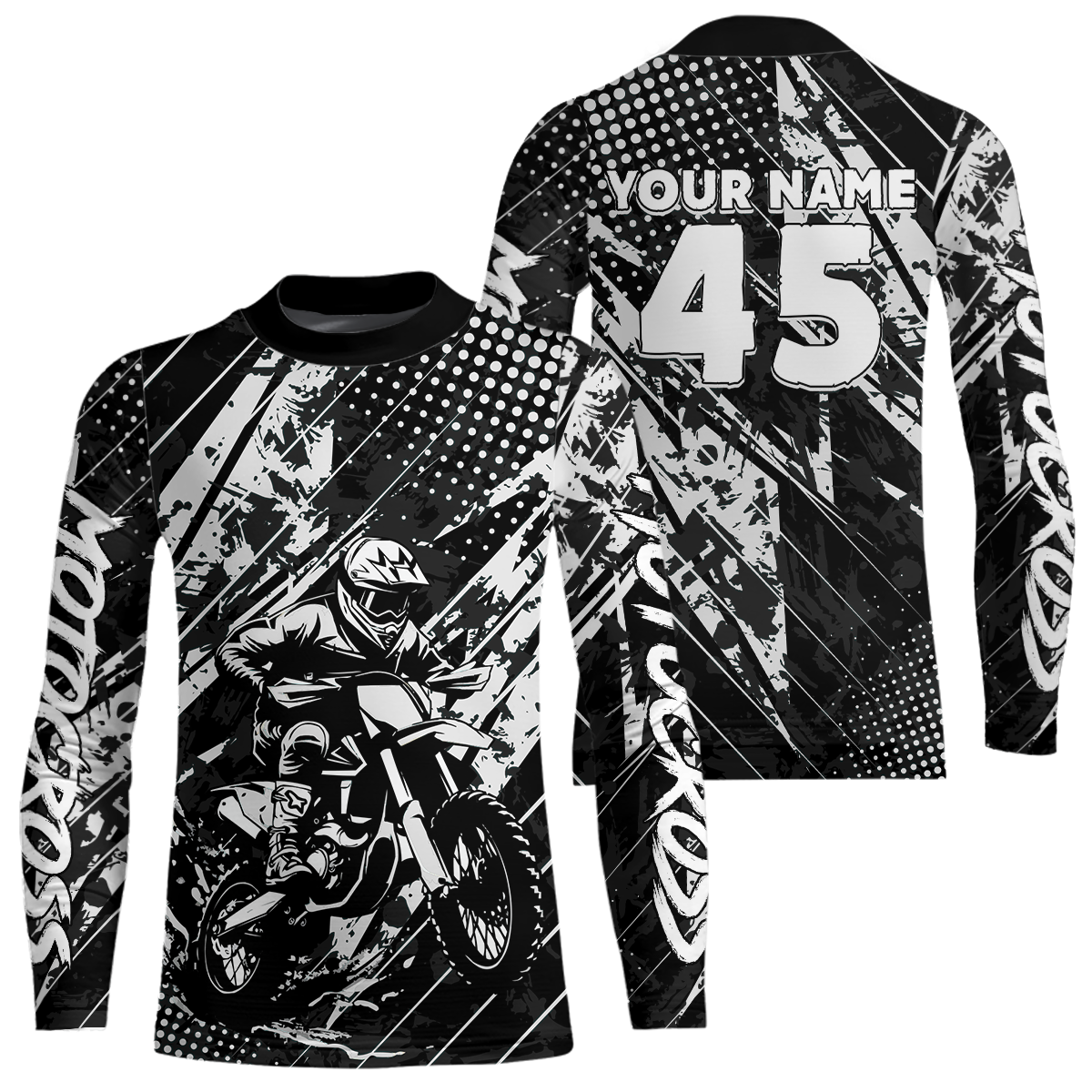 Black Youth Motocross Shirts Custom Dirt Bike Racing Jersey for Kid Men Women UPF30+ DNT19