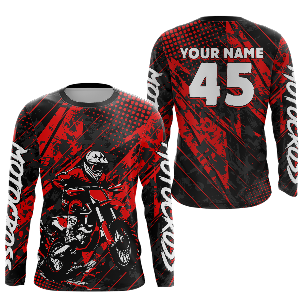 Red Youth Motocross Shirts Custom Dirt Bike Racing Jersey for Kid Men Women UPF30+ DNT19