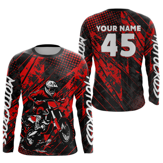 Red Youth Motocross Shirts Custom Dirt Bike Racing Jersey for Kid Men Women UPF30+ DNT19