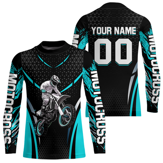 Turquoise Motocross Jersey UPF30+ Youth Motorcycle Shirt Dirt Bike Jersey Kid Men Women DNT53