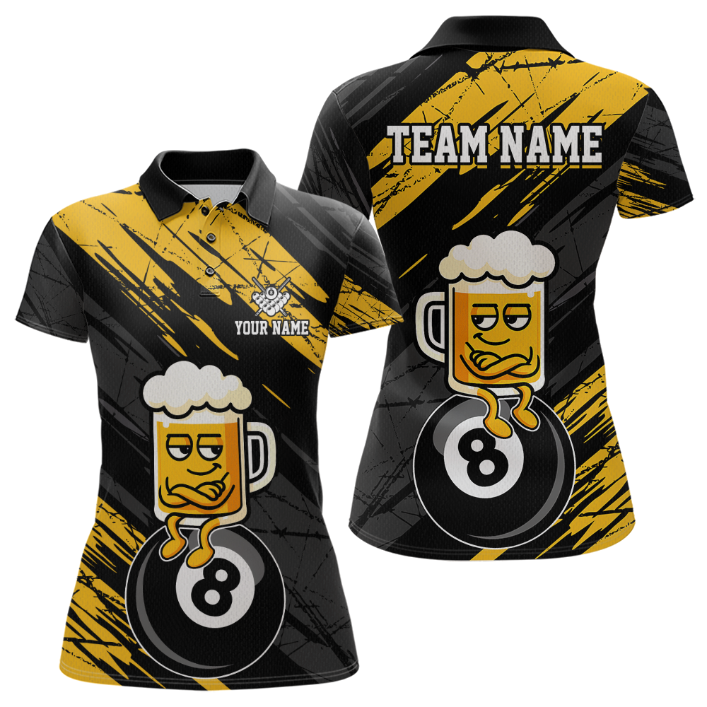 Custom Yellow Funny Beer 8 Ball Billiard Shirts for Men Billiard Team Shirts Polo & 1/4 Zip NNT78